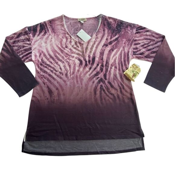 ONE WORLD MEDIUM Mid Sleeve Ombré Top - Picture 1 of 12